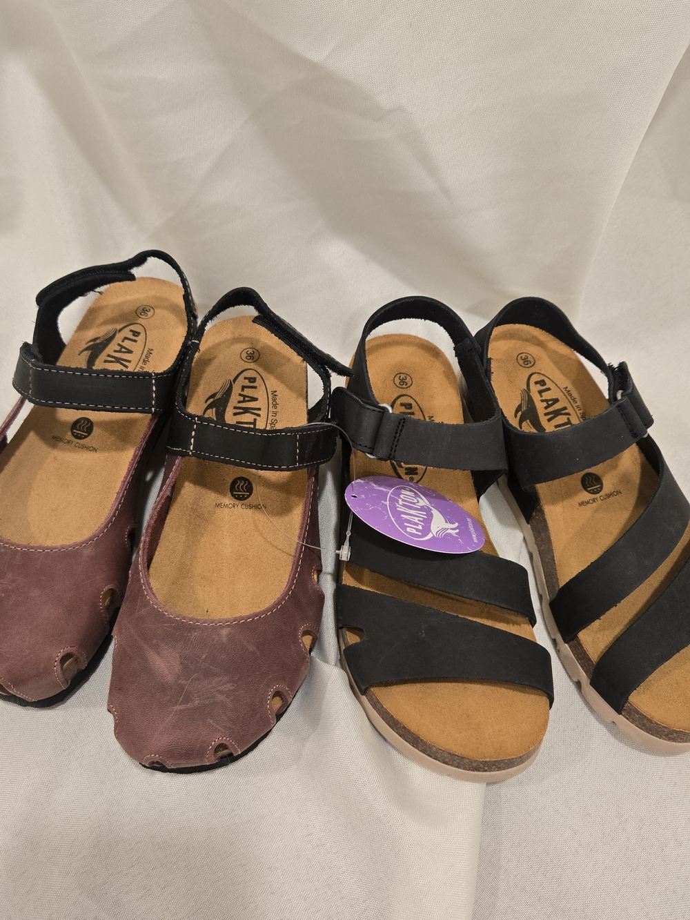2 Pair Of PLAKTON Women's Black and Burgundy Strappy Sandals